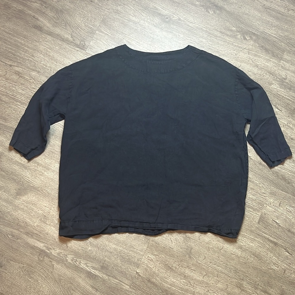 Bryn‎ Walker 100% Linen Black 3/4 Sleeve Lagenlook Top
